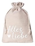 3 Geschenksäckchen - Alles Liebe - Leinensäckchen mit Text, Leinenbeutel mit...