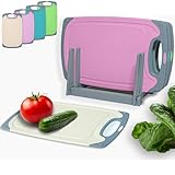 KPYTO Frühstücksbrettchen Set, 4 Brettchen in 4 Farben mit Ständer 24x14 cm...