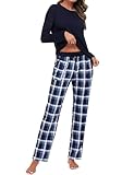 Uniexcosm Schlafanzug Damen Baumwolle Pyjama Set Lang Zweiteiliger Nachtwäsche...