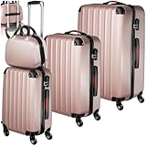 tectake 4-teilige Reisekoffer - Kofferset mit abnehmbaren Rollen 360°, robuste...