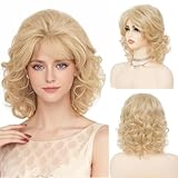 Salaibs Damen Blonde Kurze Lockige Perücke mit Bangs Schulter Länge 70er 80er...