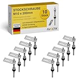 Avoltik Stockschrauben Edelstahl M10 x 200 mm mit Adapterblech I 10 Stück I...