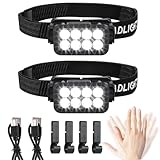 Stirnlampe LED Wiederaufladbar 2 Stück, Superhell 2500 Lumen 5 Lichtmodi...