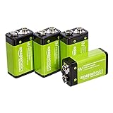 Amazon Basics - 9-V-Zellen, wiederaufladbare Batterien, 200 mAh NiMH, 4er-Pack
