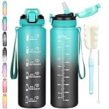 CodiCile Trinkflasche 1l mit Strohhalm, Wasserflasche...
