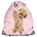 Kinder Turnbeutel/Sportbeutel 36x32 cm - Pudel Hund - rosa/dunkelgrau