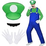 Aomig Kostüm Erwachsene, 4 Stück Bros Cosplay Kostüm mit Mütze Hose Bart...
