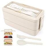 3-Lagen Brotdose Bento-Box für Erwachsene, 4-in-1 Meal prep Boxen mit Gabel und...