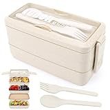 3-Lagen Brotdose Bento-Box für Erwachsene, 4-in-1 Meal prep Boxen mit Gabel und...