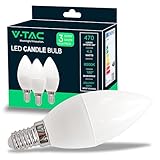 V-TAC 3x LED Glühbirne E14 Kerze - 4,5W (entspricht 40W) Kerzenlampe - 3er Pack...