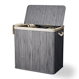 Juskys Bambus Wäschekorb Curly Grau 150L - Hygienischer Wäschekorb mit Deckel,...