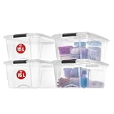 Iris Ohyama Aufbewahrungsboxen mit Deckel, 15L, 4er-Set, Transparent, Sicherer...