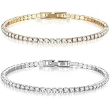 VURYAPI 2 Stück Zirkonia Tennis Armband Damen Silber, Armbänder Damen Armband...