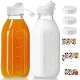 Absovetu 2er Set Glasflaschen mit Deckel 1 Liter - Milchflaschen mit...