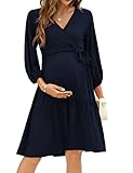 KOJOOIN Damen Umstandskleid V-Ausschnitt 3/4 Ärmel Stillkleid Rüschen...