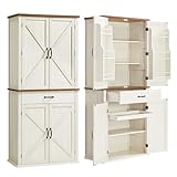 VASAGLE Küchenschrank, 178,6 cm hoher Mehrzweckschrank, Landhausstil, mit...