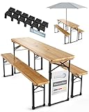 Beautissu 3tlg Bierzeltgarnitur klappbar 170x46 cm Holz - Biertischgarnitur mit...