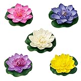 Tsling 5 Stück Künstliche Seerosen,Schwimmende Blumen Simulation Lotusblume...