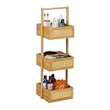 Relaxdays Badregal, 3 Ablagen mit Rattan, HxBxT: 83 x 27 x 26 cm, Standregal...