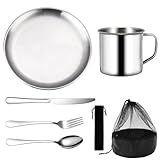 Camping Geschirr 1 Person - Camping Besteck Set 7 Teilig, Wiederverwendbarer...
