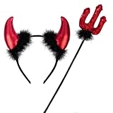 ROSAUI Halloween Teufelshörner und Dreizack, Karneval Teufel Kostüm Damen,...