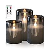 HIYAA LED Flammenlose Kerzen, Graues Glas Batteriebetriebene Kerzen Flackern mit...