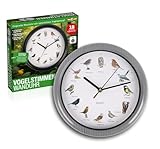 TELE WELT Wanduhr mit Vogelstimmen, Silber [12 Vogelstimmen] modern - Wohnzimmer...