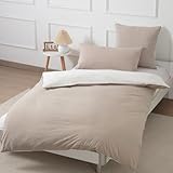 Nesture Bettwäsche 135x200 Baumwolle Beige/Weiß - Bettwäsche-Sets 2teilig...