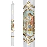 Kommunionkerze für Mädchen mit Taube 35/400 mm Nostalgie Vintage Gold matt