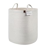 Wäschekorb Baumwolle Ø38x50 - ECONEST Aufbewahrungskorb Weiß rund & faltbar...