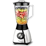 TurboTronic Standmixer mit 1,5L Glasbehälter 1200W Edelstahl silber, Smoothie...