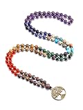 PiercingJak Mala Kette 108 Perlen Gebetskette mit Lebensbaum Charm Anhänger 6mm...