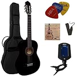 4/4 GITARRE - KONZERTGITARRE IM SET - CLASSIC - SCHWARZ BLACK- DECKE LINDE -...