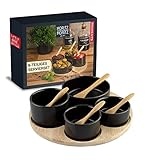 Moritz & Moritz 4x Schwarze Dipschalen Set mit Brett Holz - Dip Schälchen für...