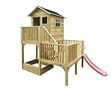 4IQ Spielhaus Kinder Outdoor mit Rutsche - Holz Stelzenhaus Garten Modularer...