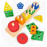 Sweety Fox Montessori Spielzeug ab 1 Jahr - Holz Sortier & Stapelspielzeug, 1 2...