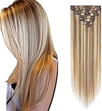 Rich Choices Clip in Extensions Echthaar 8 Stück Clip Extensions 20cm #12/613...