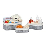 6 x Aufbewahrungskorb Bambus, Stoffbezug, Regalkorb rechteckig, Bad,...