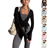 Frauen Y2k Ballett Wrap Top Langarm Tiefer V-Ausschnitt Slim Fit Yoga Pilates...