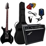 HEAVY METAL SET - ELEKTROGITARRE HEAVY SCHWARZ - VERSTÄRKER 45 WATT - TASCHE -...