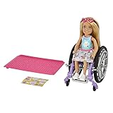 Barbie HGP29 - Chelsea Puppe (blond) im Rollstuhl, mit Rock und Sonnenbrille,...