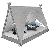 Homestyle4u 1967, Kinderbett 90x200 cm, Tipi Bett Grau Weiß, Tipi Zelt Mit...