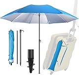 Menz Sonnenschirm Strand Ø 160 cm in Blau - Funktioneller Reise Sonnenschirm...