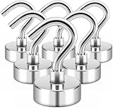 Magnethaken, 6 Stück Silber 10 kg+ Neodym Magnet Haken für Grill, Starke...