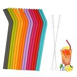 16 Stück Silikon Strohhalme mit 2 Straw Brushes 8 Farben Weich Silikon...