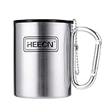 HEECN® Karabiner Tasse mit Deckel - Camping Becher - Edelstahl Tasse - Thermo -...