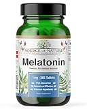 Melatonin 1 mg | 365 Tabletten | Hochdosiert | 1 Jahre Vorrat | Ohne...