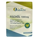 FISCHÖL Omega 3 1000 mg, 120 Softgelkapseln Fettsäuren: DHA ≥ 12%, EPA ≥...