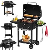 Holzkohlegrill XXL mit Deckel Standgrill große Grillfläche Grillwagen...
