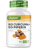 Bio Curcuma mit schwarzem Pfeffer - 365 Kapseln - 4511 mg Bio-Curcuma (Kurkuma)...